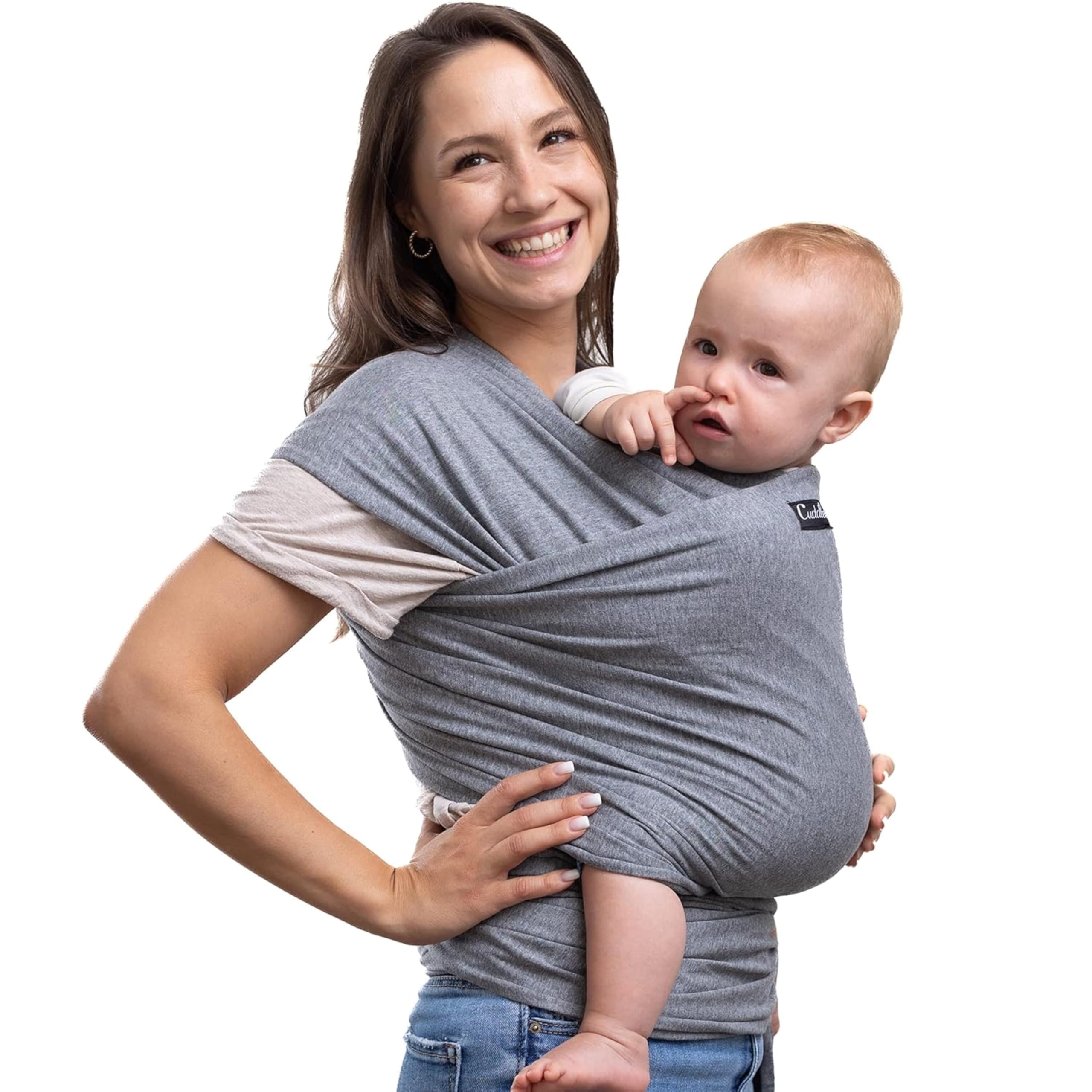 CuddleBug Baby Wrap - Soft & Stretchy Hands-Free Baby Carrier for Newborn to Toddler (3-15 kg) | One-Size-Fits-All, Hip-Healthy Infant Sling | Perfect for Nursing, Shopping & Outdoor Activities (Grey)