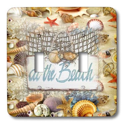 3D Rose At The Beach Sign with Seashell Background - Double Toggle Switch Cover Plate - Perfect for Bathroom, Kitchen, or Coastal Home Decor