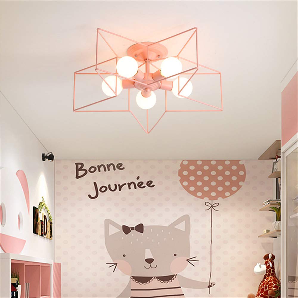 KWOKING 5-Light Flush Mount Ceiling Light - Modern Industrial Star-Shaped Fixture for Kids Room, Hallway & Living Room - Pink Minimalist Lighting for Home Decor | Perfect for Nursery, Bedroom and Dining Area