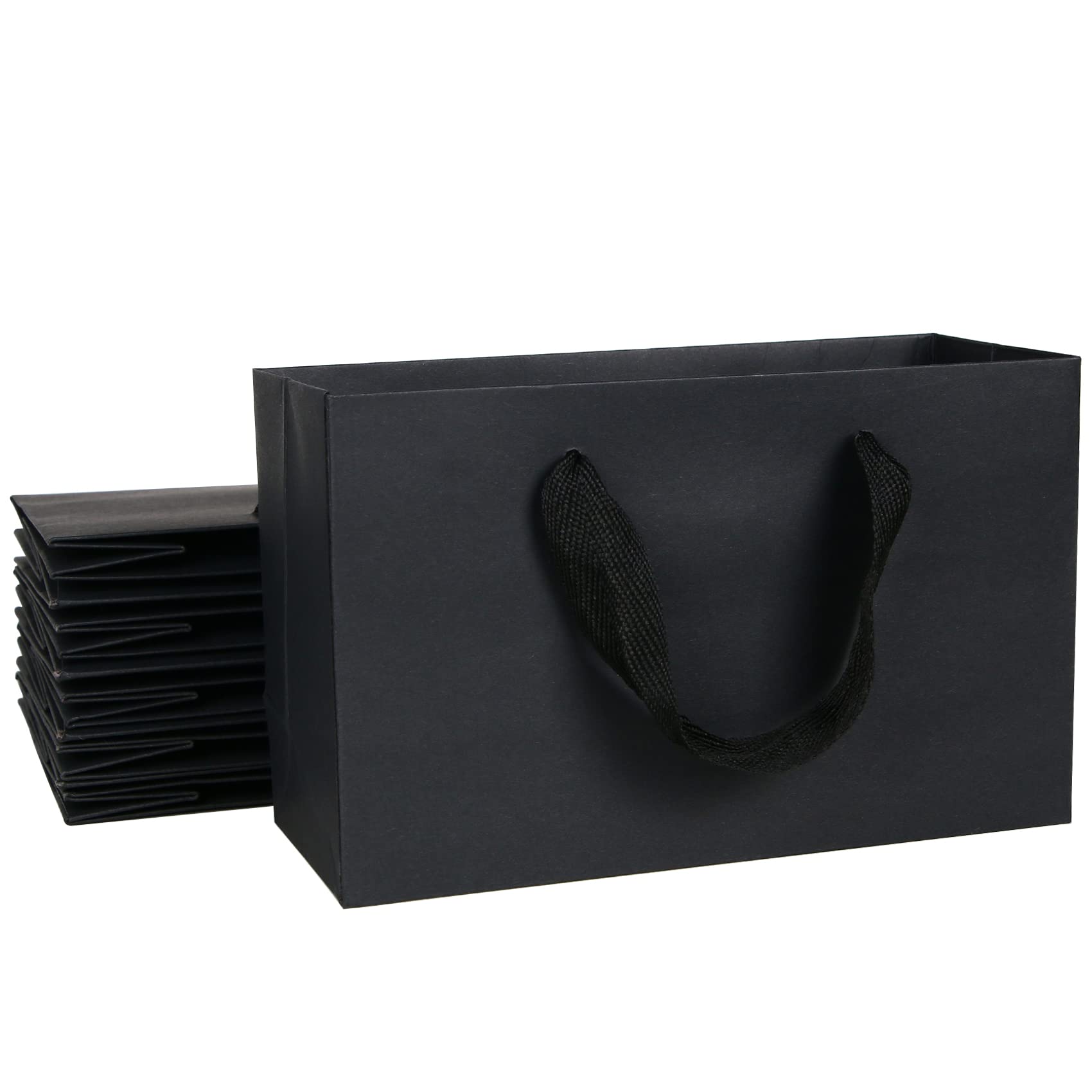 Aimyoo 10 Pack Black Kraft Paper Gift Bags with Ribbon Handles - 8x5x3 Inches Small Shopping Bags for Retail, Party Favors & Merchandise | Perfect for Birthday Presents, Wedding Favors & Holiday Gift Wrapping