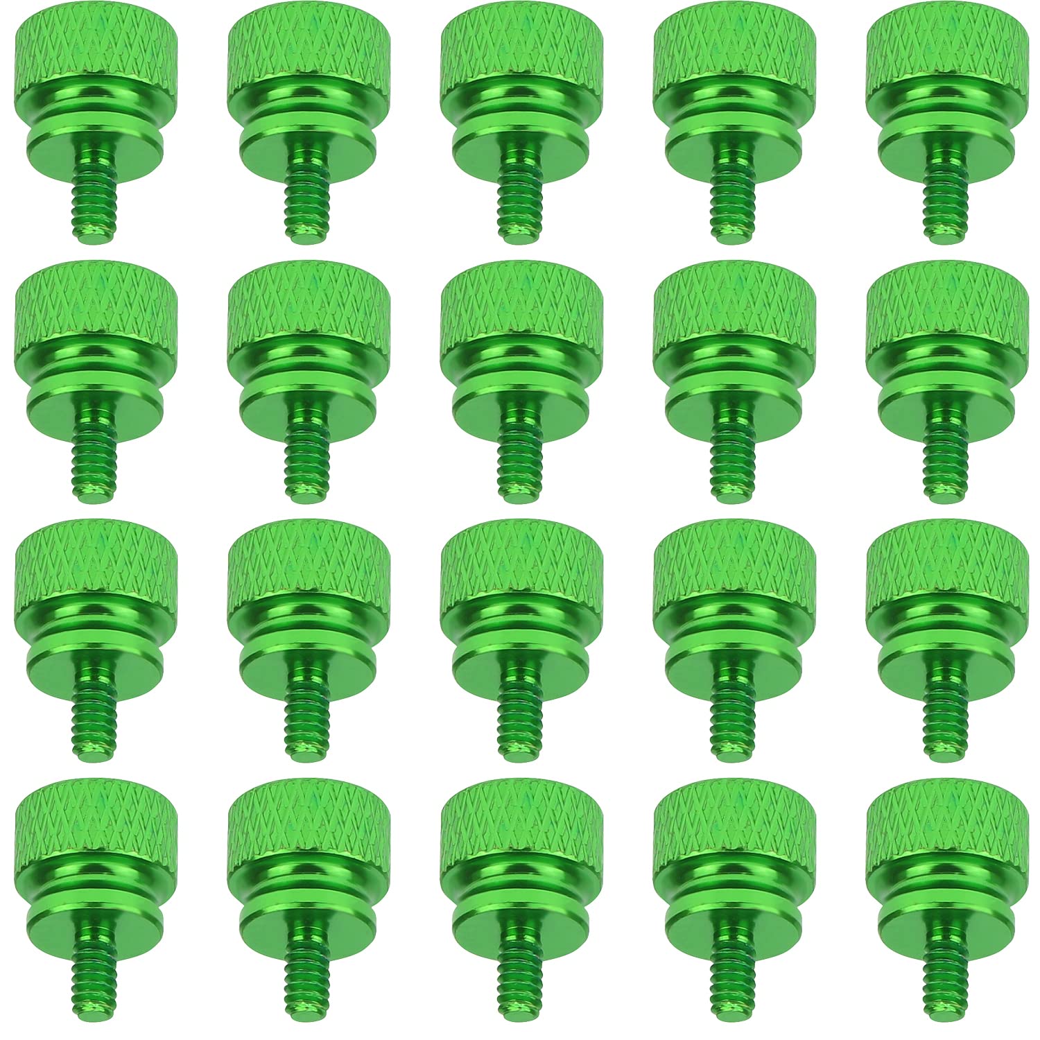 20-Pack 6-32 Thread Green Anodized Aluminum Thumb Screws for PC Case, Cover, PSU & HDD - Secure Fastening for Computer Builds & Upgrades