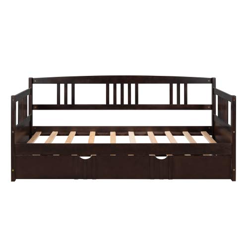 Twin Size Wooden Daybed with Trundle - Espresso Finish | Space-Saving Sleeper for Guest Room, Kids Bedroom & Small Apartments