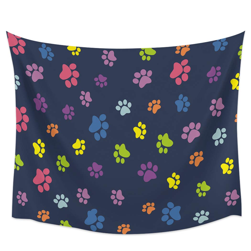 Custom Animal Tapestry Bed Decor - 51x59in Washable Wall Hanging for Bedroom & Living Room - Cute Dog Paw Prints Design