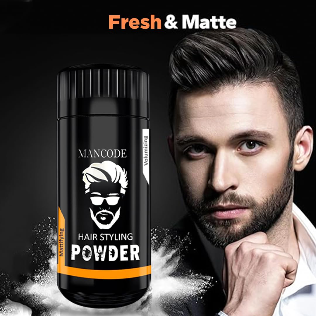 MAN CODE Hair Volumizing Powder Wax for Men - Natural & Safe Styling Powder with Strong Hold & Matte Finish - 24 Hour Hold Hair Wax Powder for Boys & Men (20g) - Perfect for Daily Styling, Special Occasions and Creating Textured Hairstyles