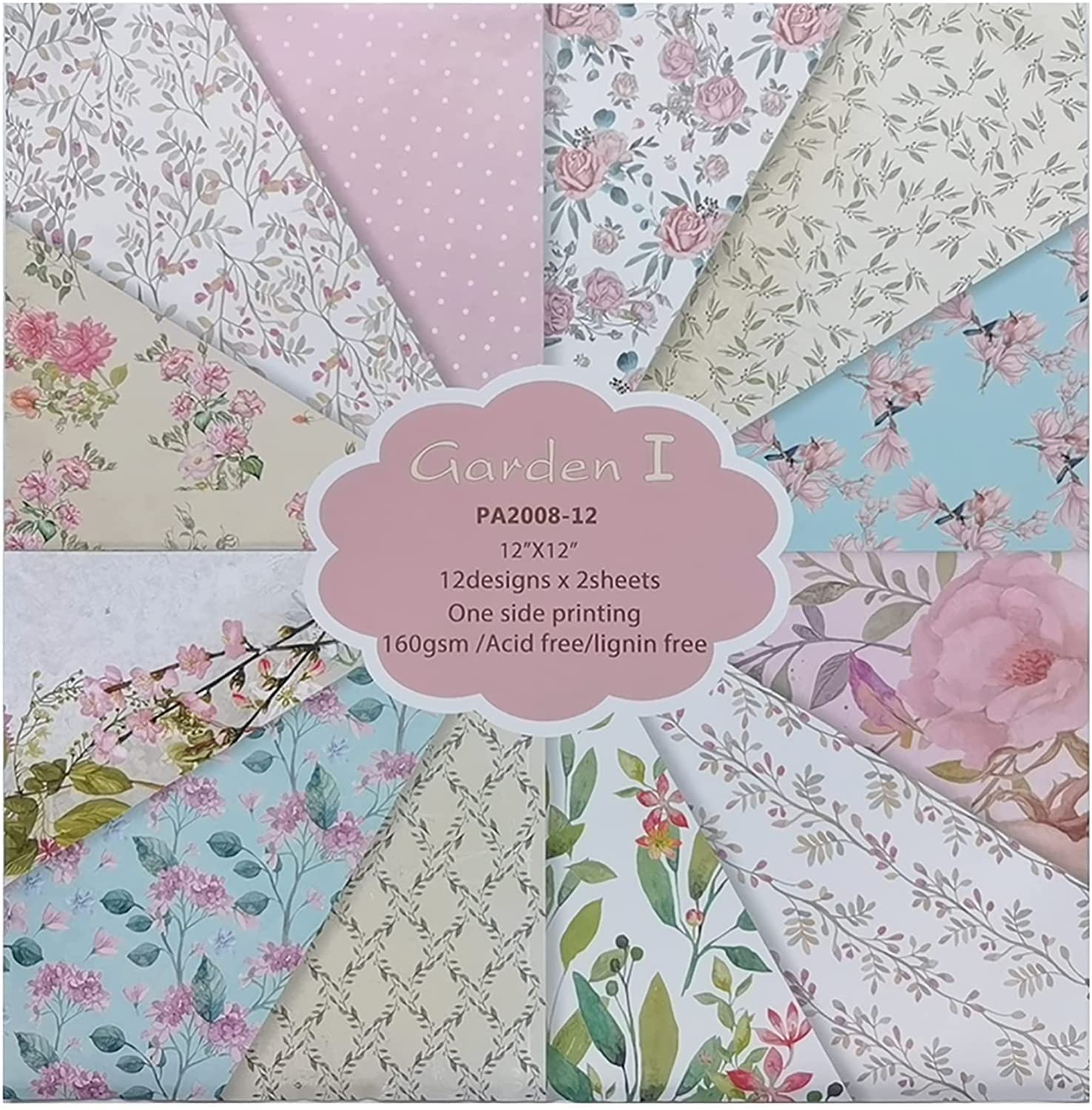Qililandiy 24 Sheets 12x12 Inch Cardstock Paper - Floral Spring Scrapbook Paper for DIY Crafts, Photo Albums, Card Making | Perfect for Wedding Invitations, Journaling & Home Decor Projects