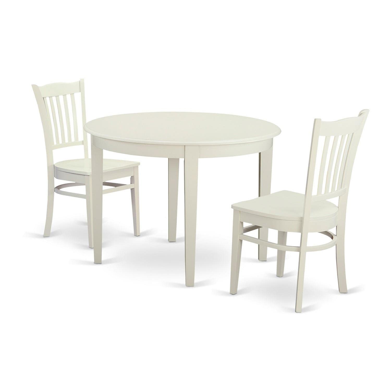 East West Furniture BOGR3-WHI-W 3-Piece Round Dining Table Set with 2 Chairs for Small Spaces, 42x42 Inch, Linen White - Perfect for Compact Kitchens, Breakfast Nooks & Cozy Apartments