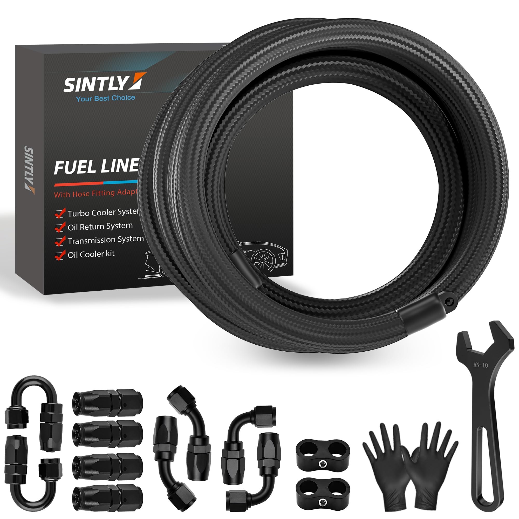 10AN 20FT Fuel Line Hose Kit - AN10 CPE Nylon Stainless Steel Braided Hose with 10PCS Swivel Fittings - High Pressure Fuel System Upgrade for Automotive, Marine & Industrial Applications
