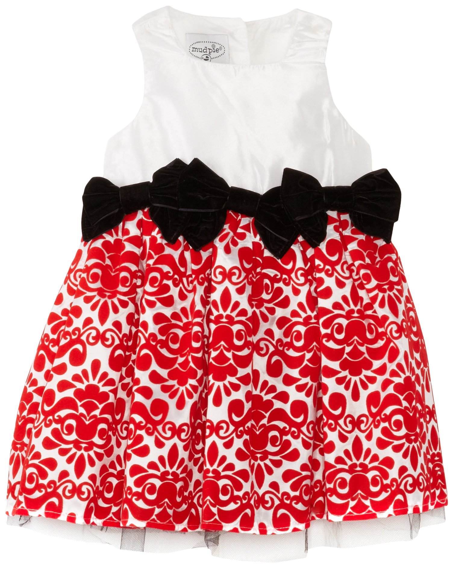 Mud Pie Baby Girls' Red Damask Dress - Elegant Floral Print Party Outfit for Holidays, Photos & Special Occasions