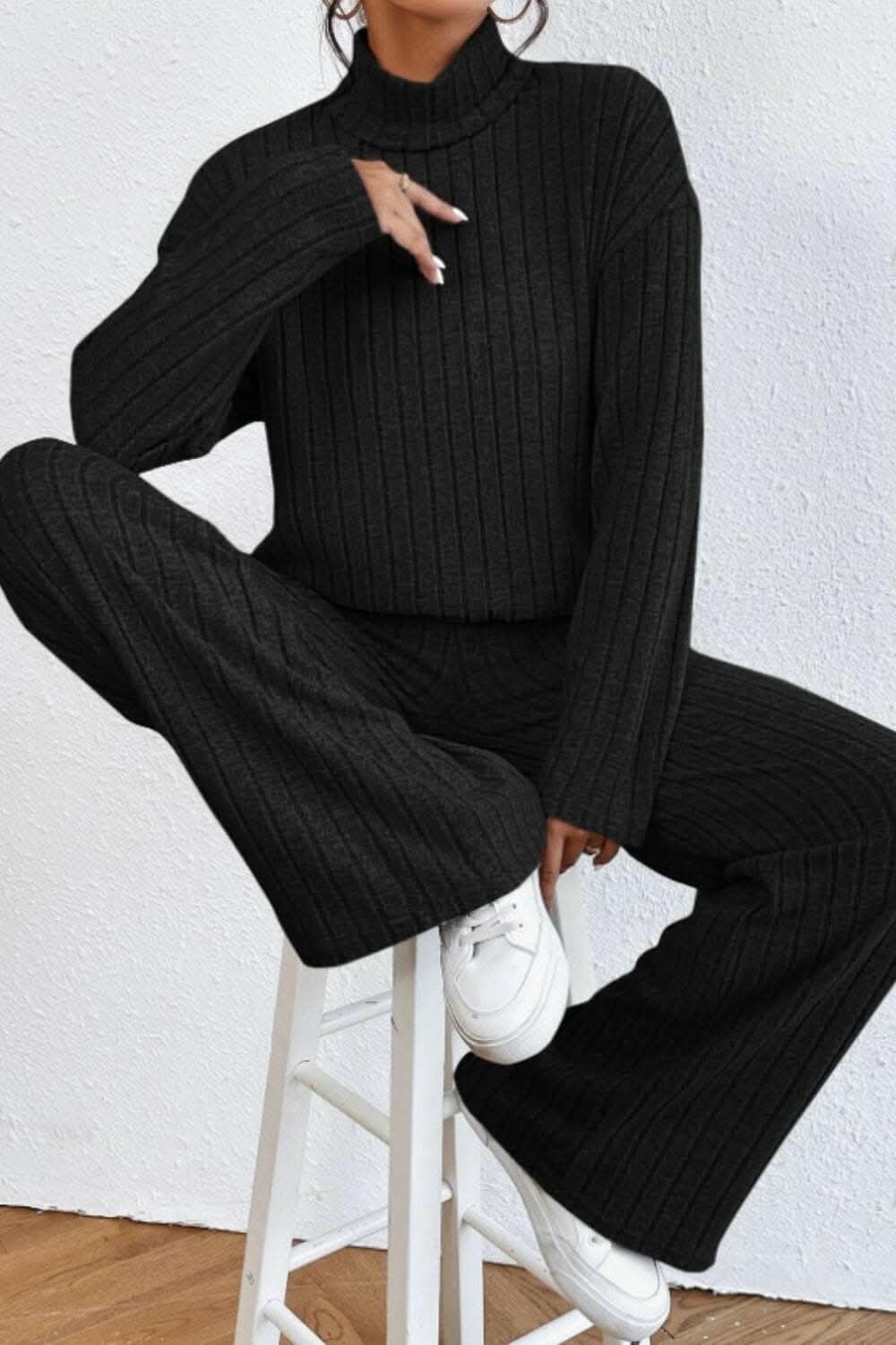 Stylish Mock Neck Top and Pants Set for Women - Trendy Casual Outfit for Work, Date Night & Everyday Wear