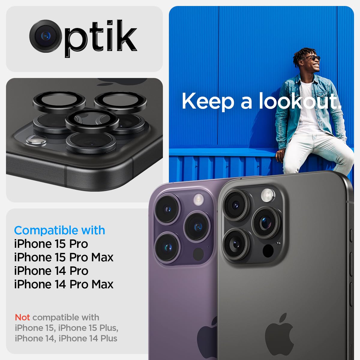Spigen Camera Lens Screen Protector [GlasTR EZ Fit Optik Pro] for iPhone 14 Pro Max & iPhone 14 Pro - Case Friendly, Anti-Scratch, HD Clarity - 2 Pack (Black) | Perfect for Outdoor Photography, Travel & Daily Protection