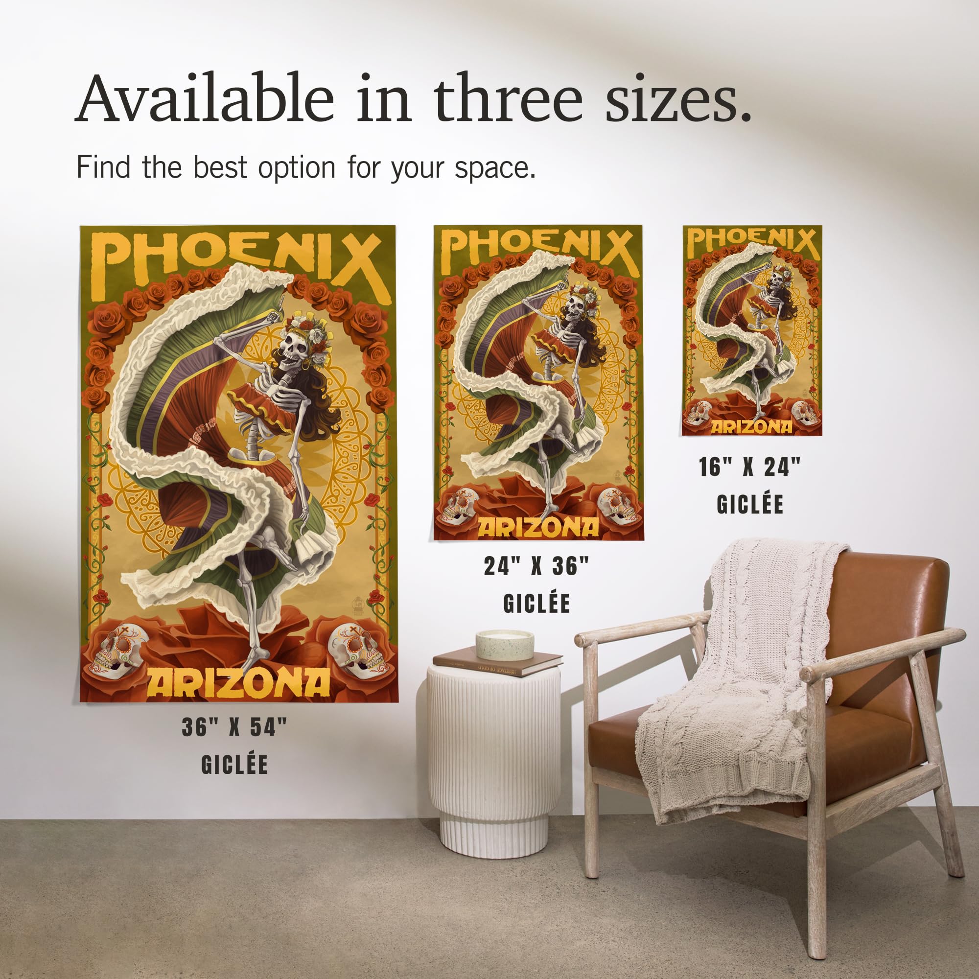 Lantern Press 16x24 Inch Giclee Art Print - Phoenix Arizona Day of the Dead Dancing Skeleton Wall Decor | Perfect for Home, Office & Halloween Party Decorations