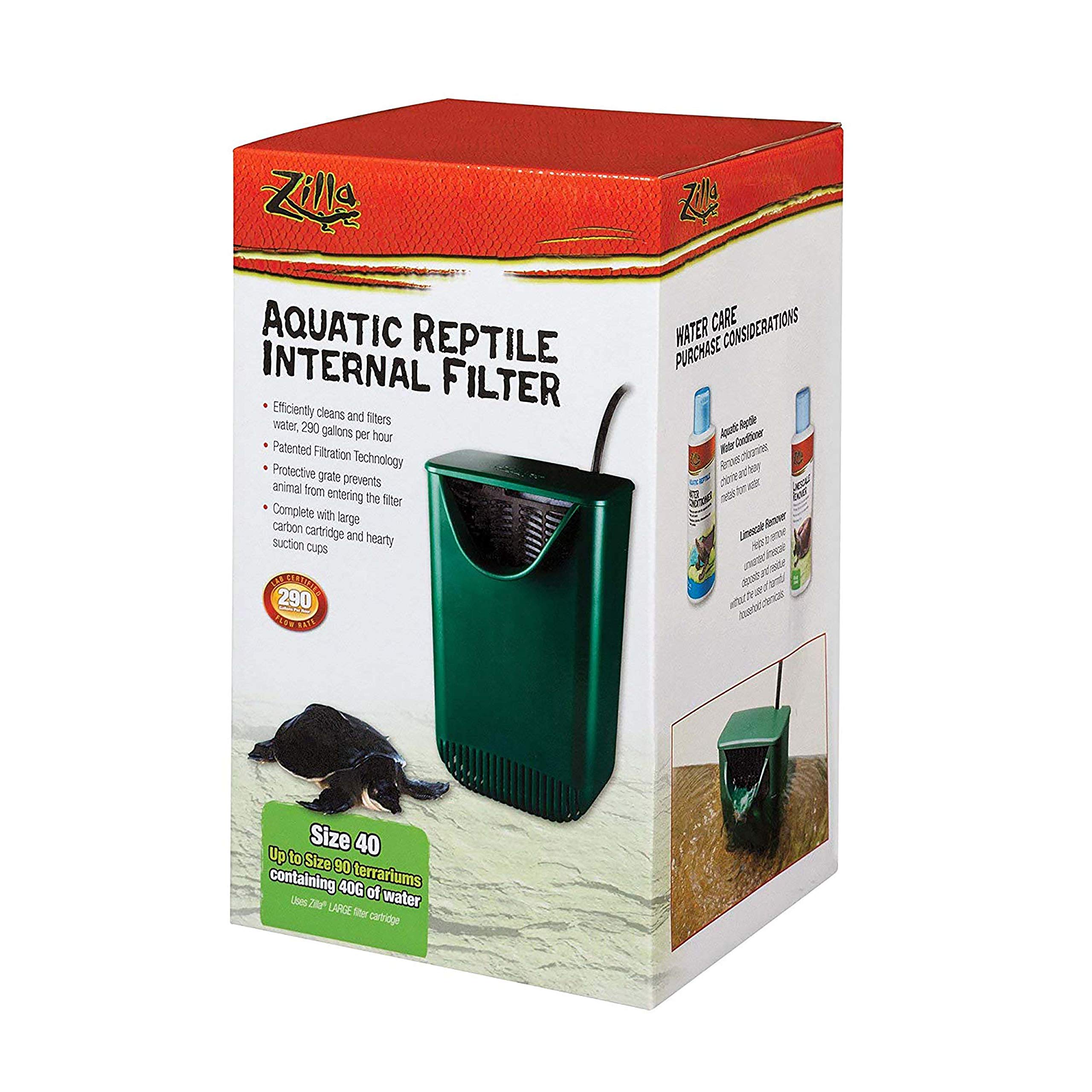 Zilla Aquatic Pet Reptile Internal Water Filter - Up to 40 Gallon Capacity for Tanks & Terrariums | Ideal for Turtles, Frogs & Aquatic Reptiles | Quiet Submersible Pump for Clear Water