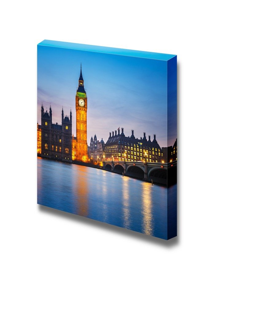 Big Ben and Houses of Parliament at Night London Canvas Wall Art - 24x24 Inch Modern Home Decor - Perfect for Living Room, Bedroom & Office Decorations