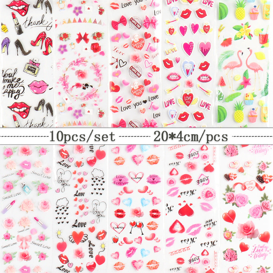 10pcs Love & Heart Nail Foils - Metallic Nail Art Decals for DIY Manicure - Perfect for Valentine's Day, Weddings & Special Occasions