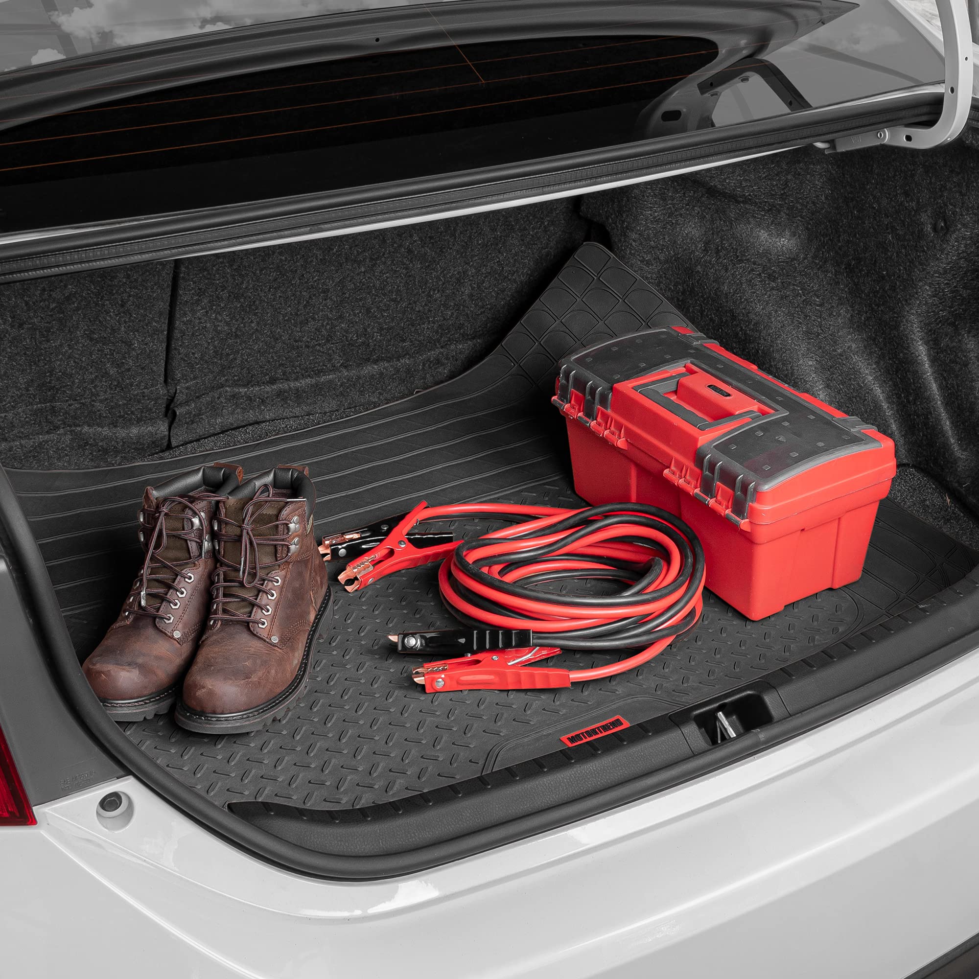 Motor Trend FlexTough Black All-Weather Floor Mats Set - Heavy Duty Rubber Car Mats for SUV, Van & Sedan with Cargo Liner | Front & Rear Seat Protection | Perfect for Winter Snow, Mud & Spills