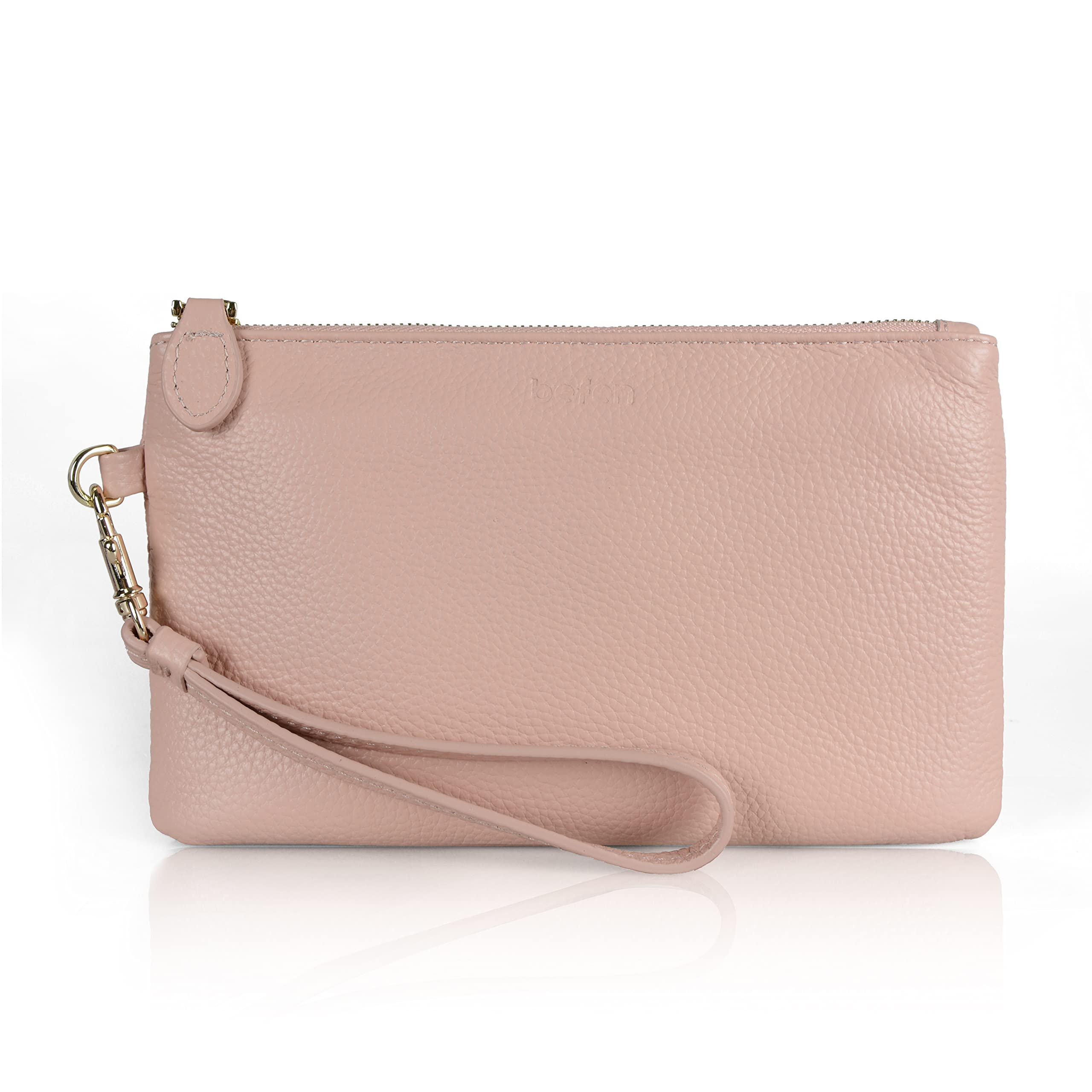 Befen Women's Genuine Italian Leather Wristlet Clutch Wallet Purse with Gold Zipper - Elegant & Compact for Parties, Evening Events & Daily Use