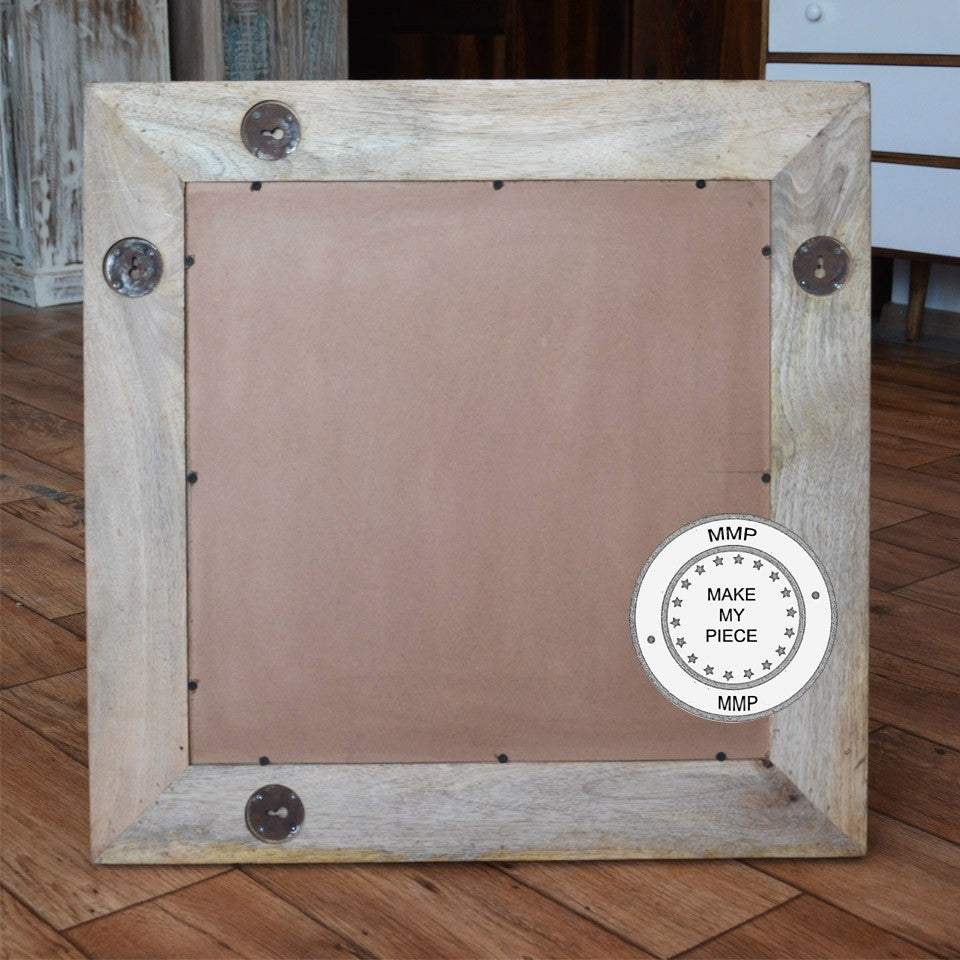 Earth Industrial Indian Solid Wood Frame With Mirror Natural - Handcrafted Solid Wood Wall Mirror for Boho, Farmhouse & Rustic Home Decor - Perfect for Living Room, Bedroom & Entryway