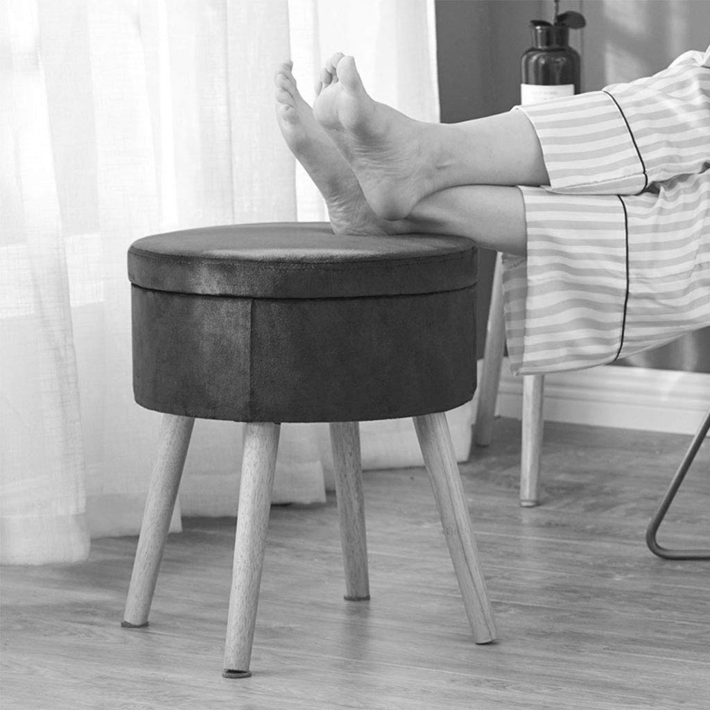 **Removable Flannel Upholstered Ottoman Pouffe - Wooden Storage Footstool for Living Room, Bedroom & Lounge - Beige Fabric Cover Sofa Stool**    *(Perfect for Extra Seating, Footrest, Coffee Table, or Stylish Home Decor)*