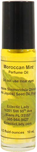Organic Moroccan Mint Perfume Oil Roll-On 0.3 oz - Natural Jojoba Oil Base for Women & Men - Perfect for Travel, Yoga & Aromatherapy