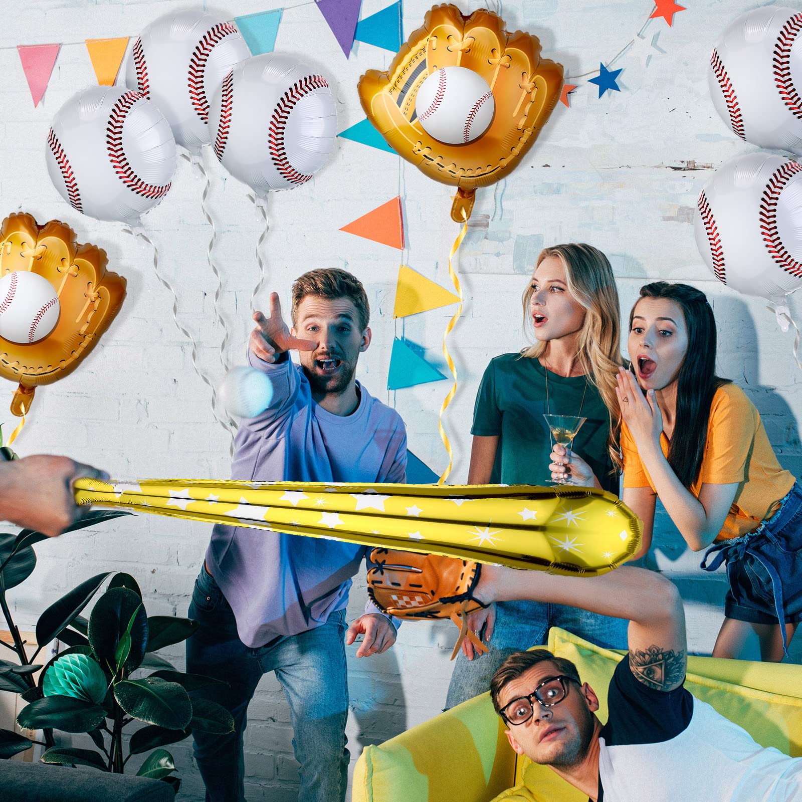 Skylety 18-Piece Baseball Party Decorations - 18 Inch Baseball Balloons, 20 Inch Glove & 30 Inch Bat Foil Balloons for Birthday, Sports Theme Party, Photo Props - Perfect for Baseball Birthday Decor, Team Celebrations & Sports Events