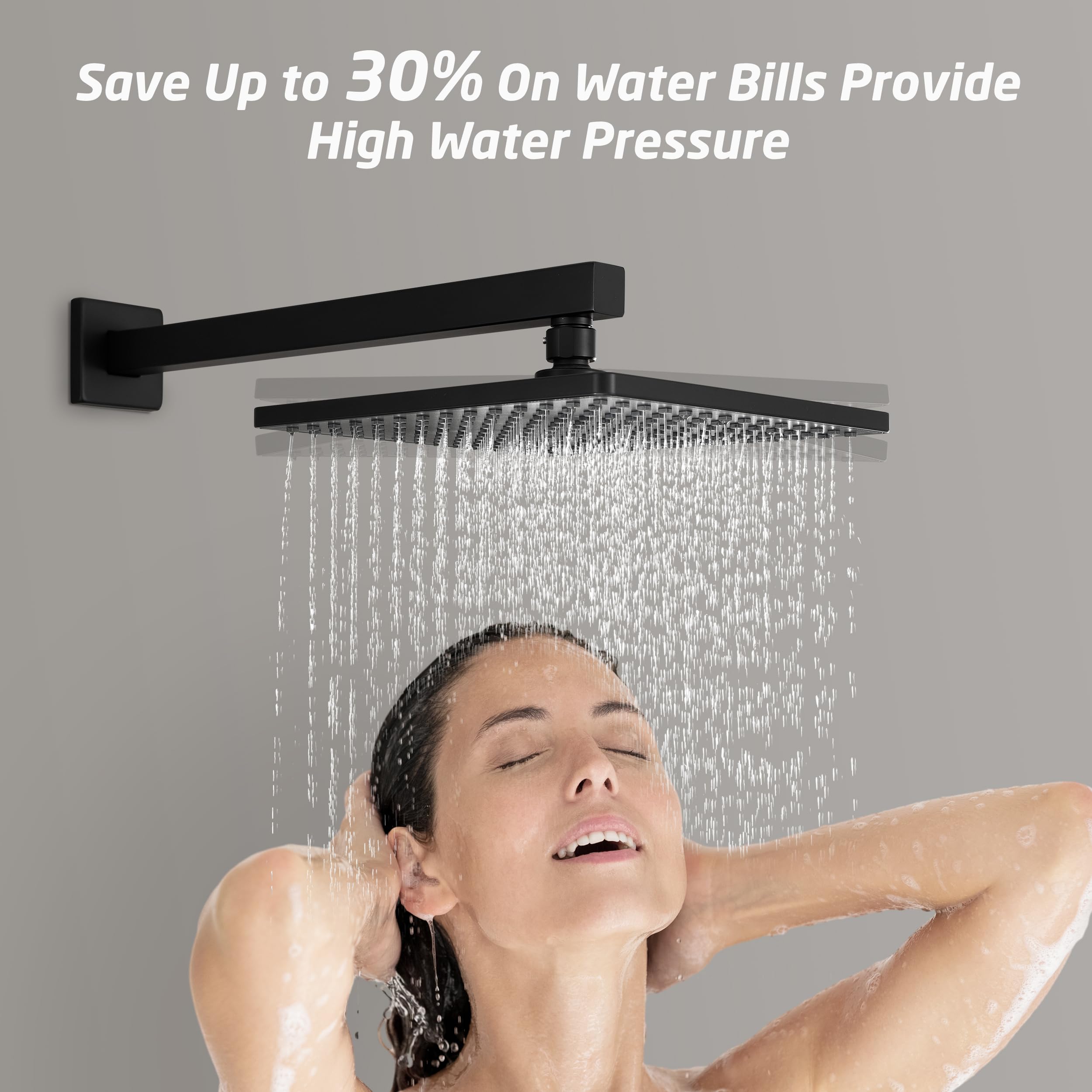 KES Matte Black Square Rainfall Shower Head System - High Pressure All Metal Shower Faucet with Rough-in Valve Body & Trim (XB6210-BK) - Perfect for Luxurious Bathroom Upgrades and Spa-Like Shower Experience