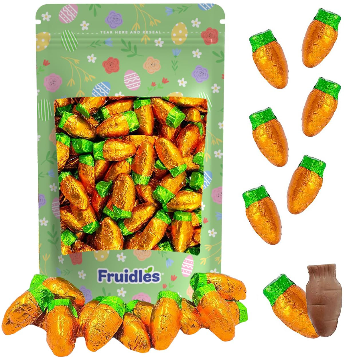 Easter Chocolate Carrots Bunny Rabbit Treats - Milk Chocolate Individually Wrapped in Orange Foils (47 Pieces Per Pound, 1 LB) - Perfect for Easter Baskets, Party Favors & Holiday Gifting