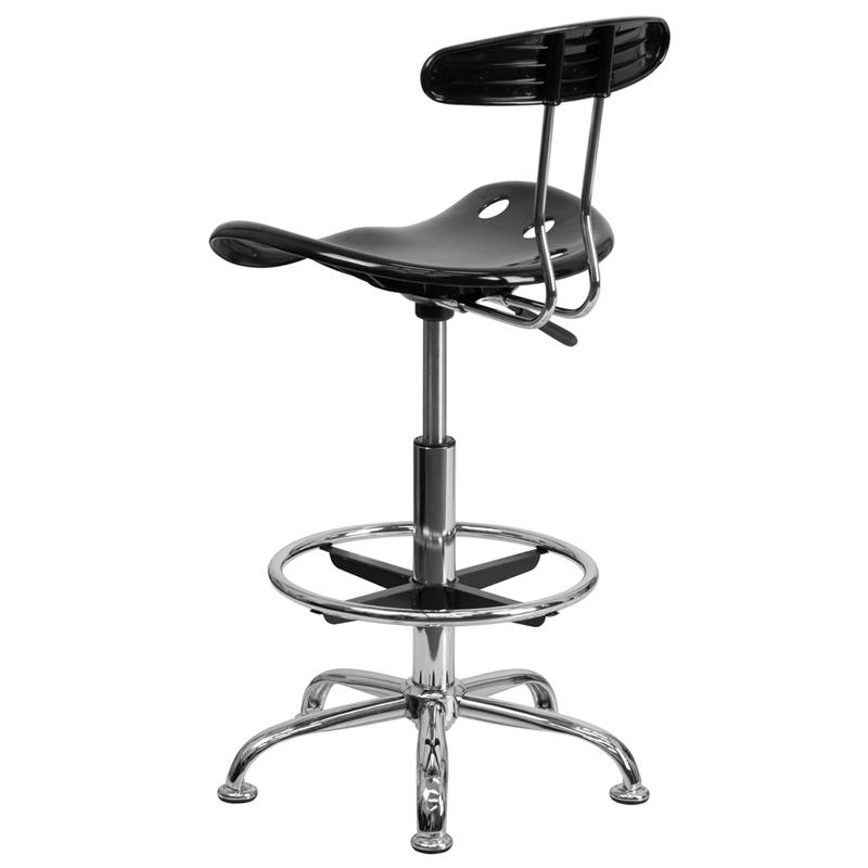 FLASH Bradley Vibrant Violet and Chrome Drafting Stool with Tractor Seat - Adjustable Height Bar Stool for Home Office, Art Studio & Industrial Workspaces