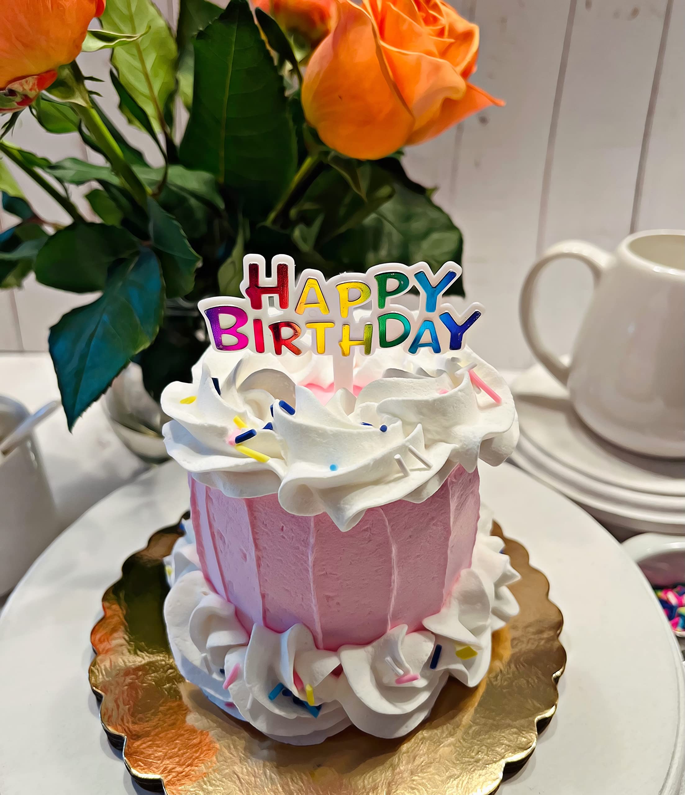 Realistic Mini Fake Cake Decor - Artificial Cake Display for Cupcakes & Birthday Party Decorations - Pink Fake Food for Dessert Table & Wedding Centerpieces