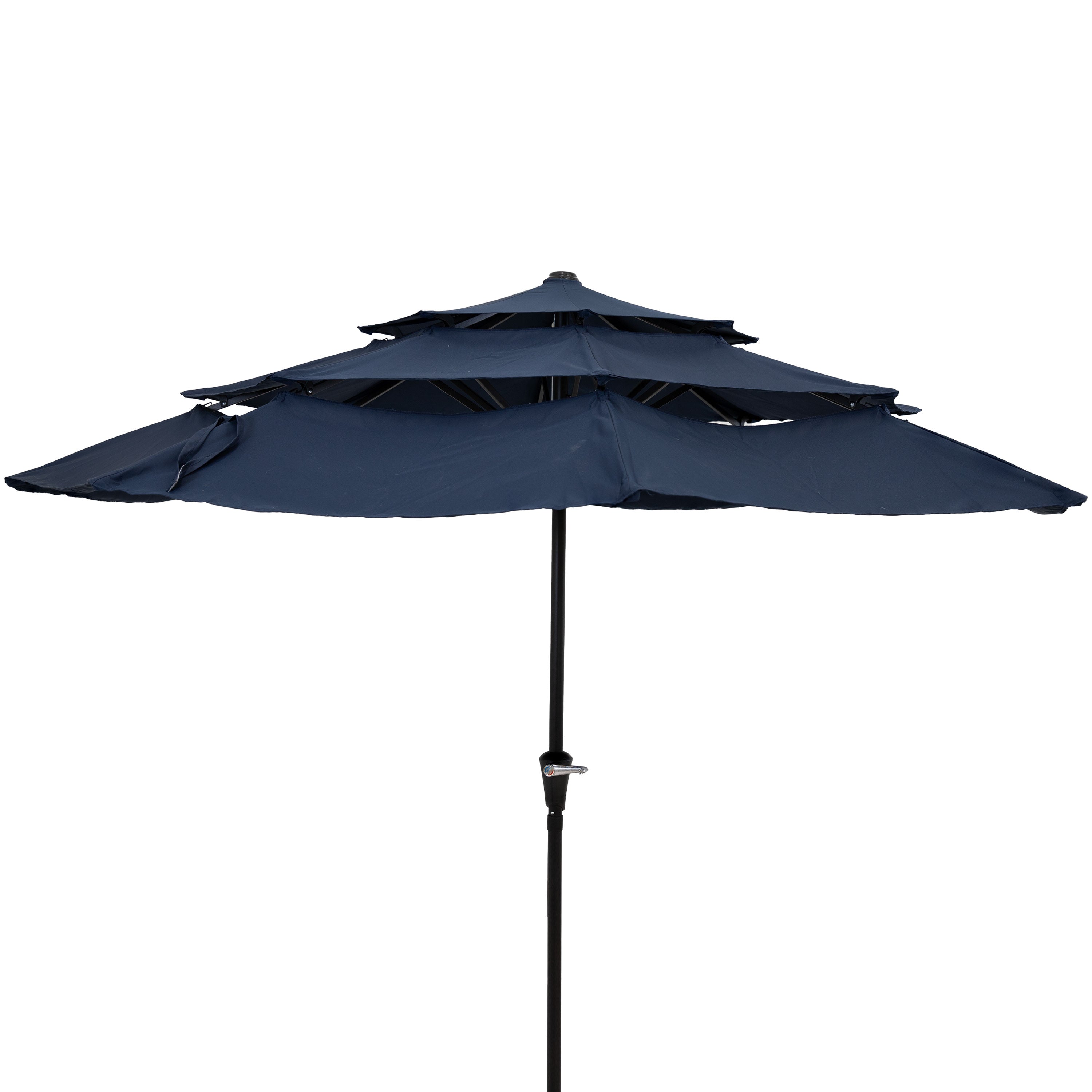 10 ft 3-Tier Large Patio Umbrella with Tilt & Crank - Navy Blue Outdoor Sun Shade for Deck, Poolside & Backyard Relaxation
