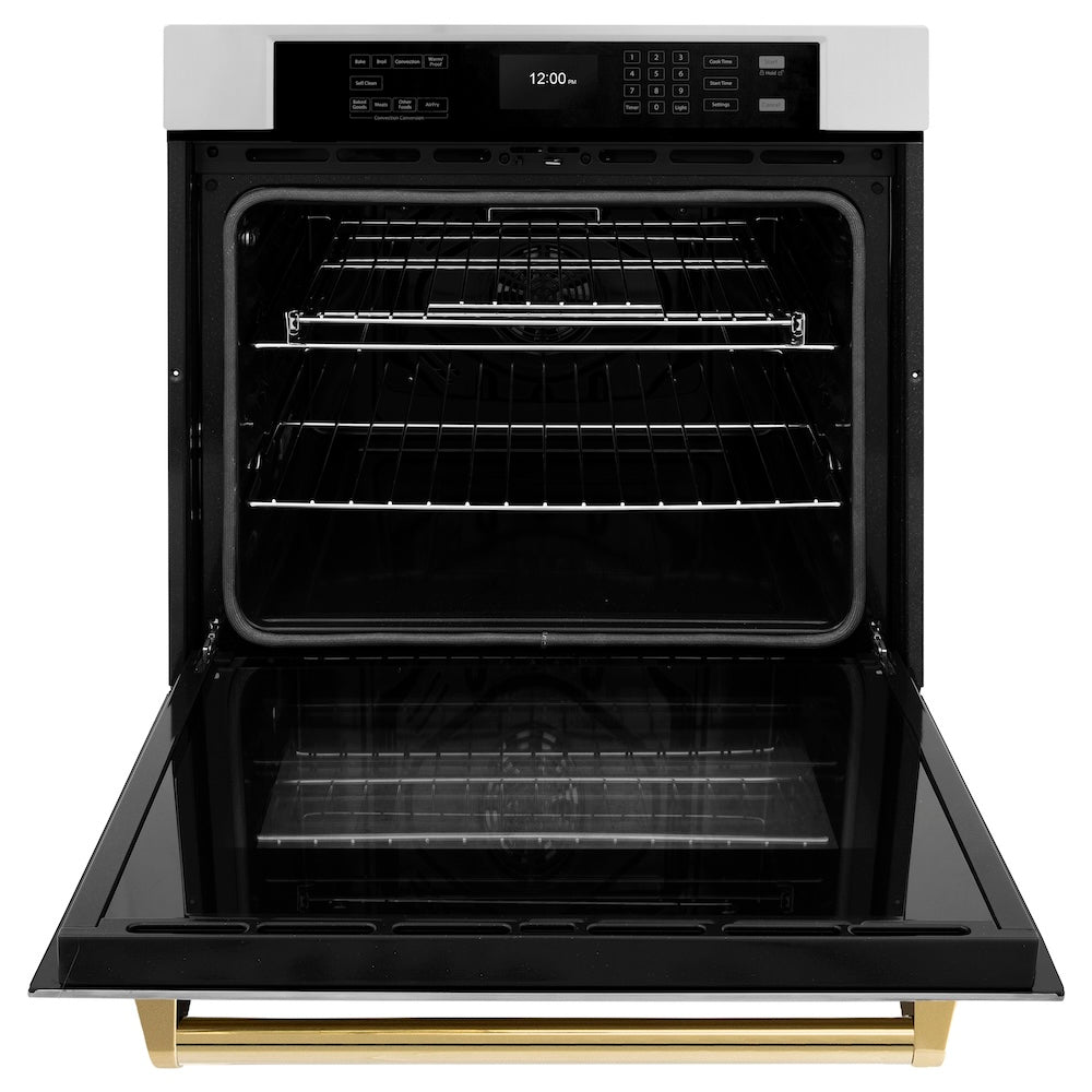 ZLINE Autograph Edition 30 Inch Professional True Convection Single Wall Oven with Air Fry & Self Clean - Stainless Steel with Polished Gold Handle (WASZ 30 G) | Perfect for Home Chefs & Modern Kitchens | Baking, Roasting & Air Frying