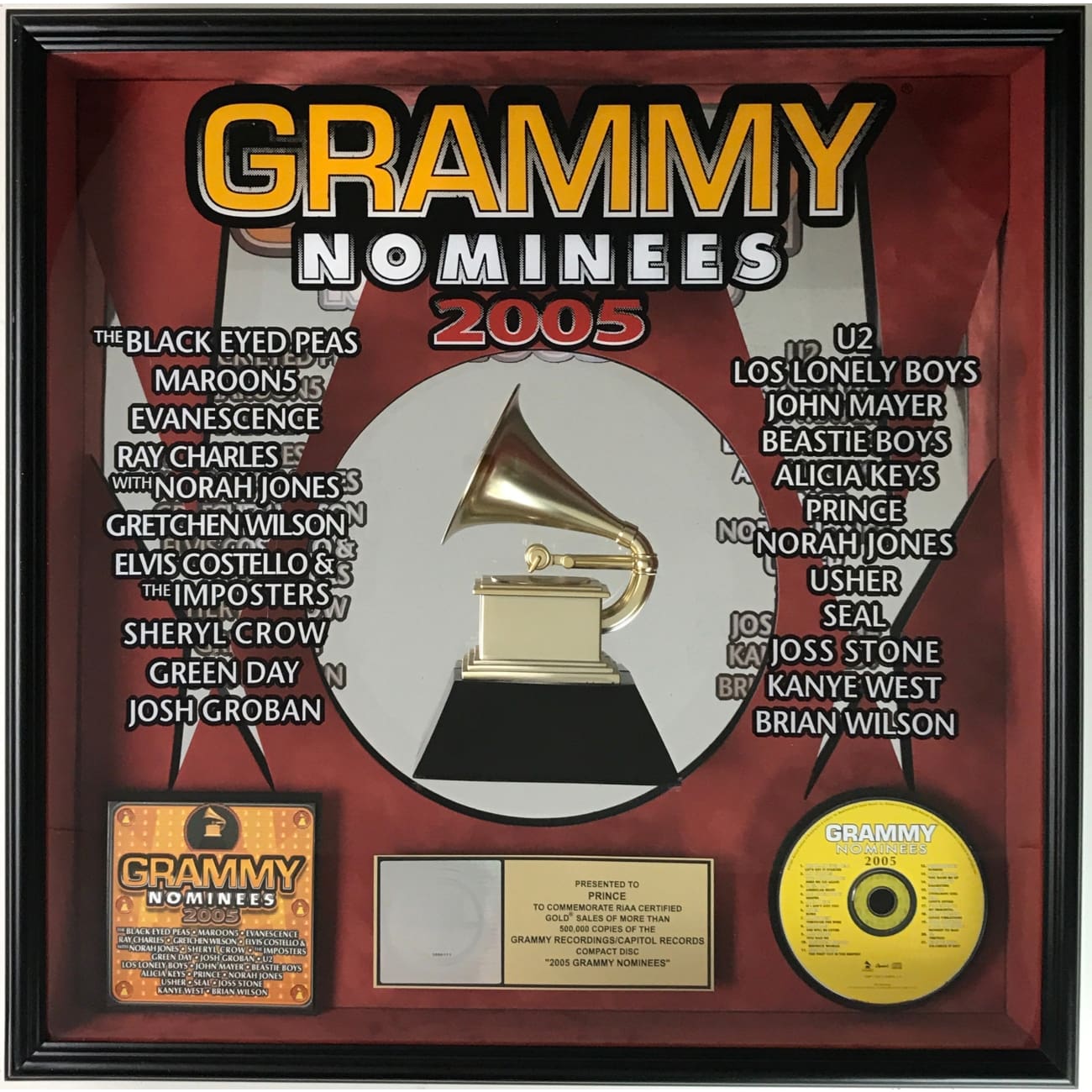 Grammy 2005 Nominees RIAA Gold Album Award Presented to Prince - Rare Collectible Music Memorabilia for Display & Investment