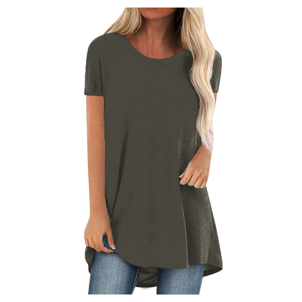 Plus Size Flowy Tops for Women - Trendy Short Sleeve Casual Blouses & Tunics - Loose Fitting Solid Color Shirts for Spring & Summer - Perfect for Office, Weekend Outings & Vacation Wear
