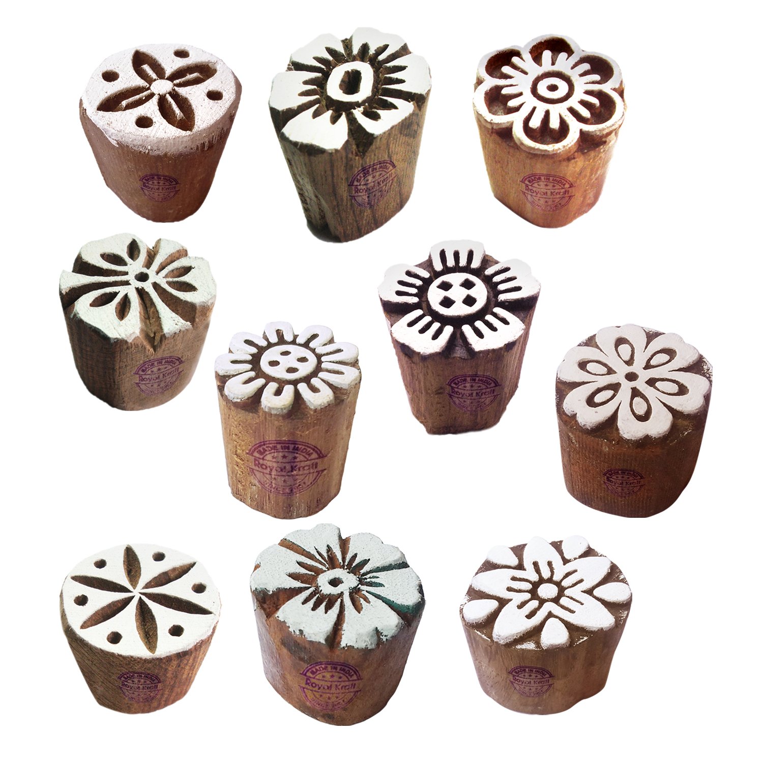 10-Piece Small Round Henna Wood Stamps Set - Handcrafted Wooden Printing Blocks for DIY Henna Tattoo, Mehndi & Body Art (Htag2115) - Perfect for Weddings, Festivals & Cultural Events