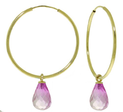 14K Solid Gold Hoop Earrings with Dangling Pink Topaz - Elegant Galaxy Gold GG Jewelry for Women | Perfect for Weddings, Parties & Special Occasions