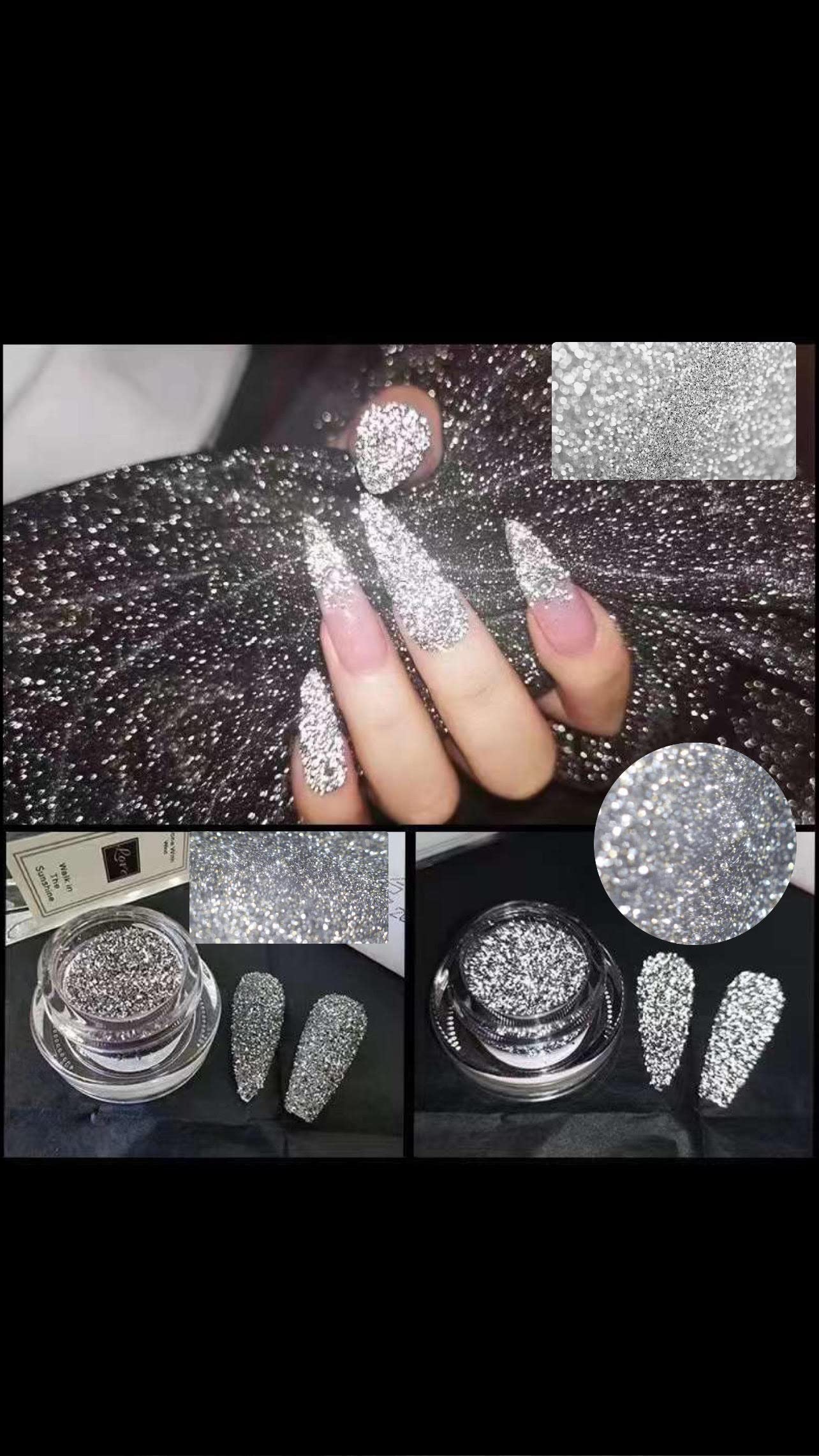 BID Crystal Diamond Nail Powder - 2PCS Silver Holographic Glitter Dust for Chrome Nails | Shiny Triangle Glitter for Acrylic, Gel & Dip Powder Manicures | Perfect for Parties, Weddings & Special Occasions