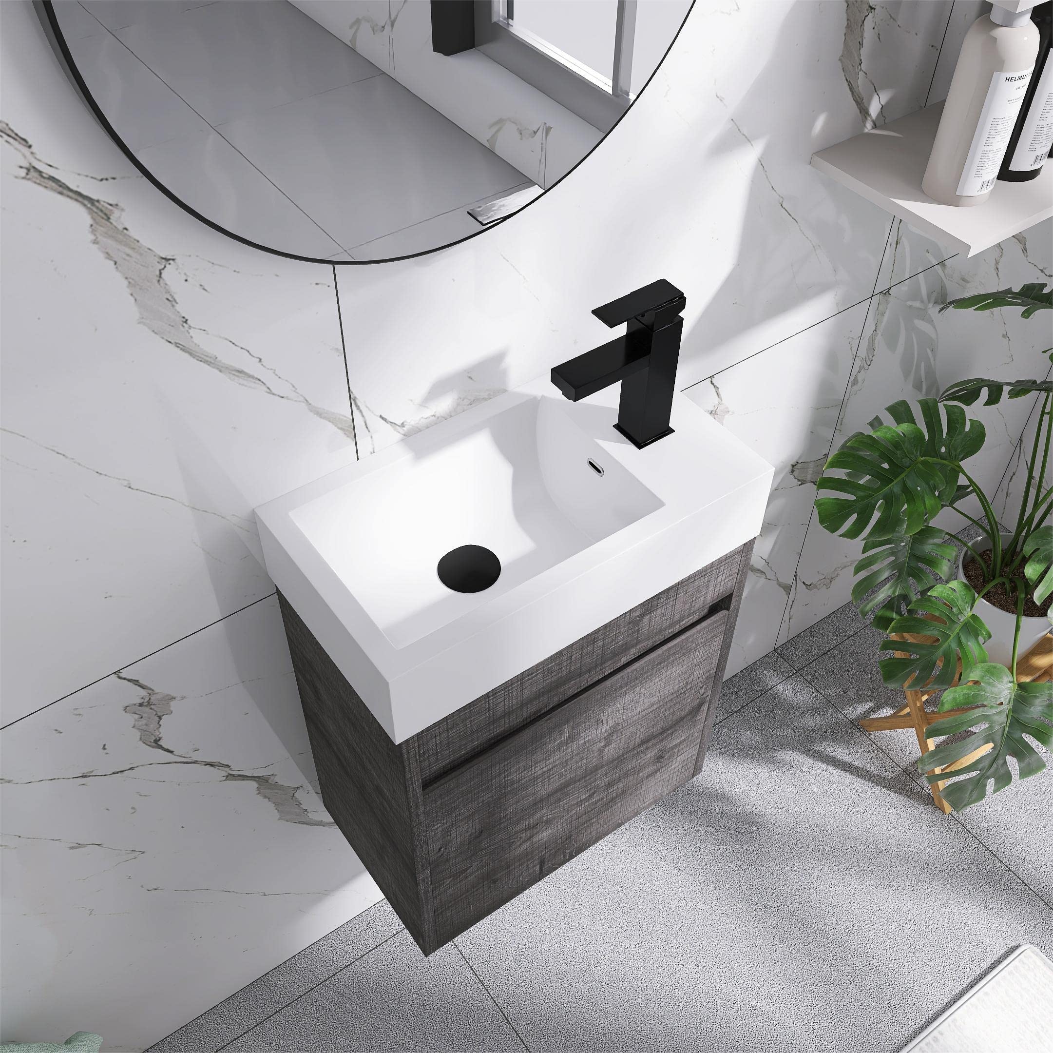 18 Inch Modern Floating Bathroom Vanity with Sink - Soft Close Single Sink Bathroom Cabinet (PGO, 18x10) - Perfect for Small Bathrooms, Powder Rooms & Space-Saving Home Decor