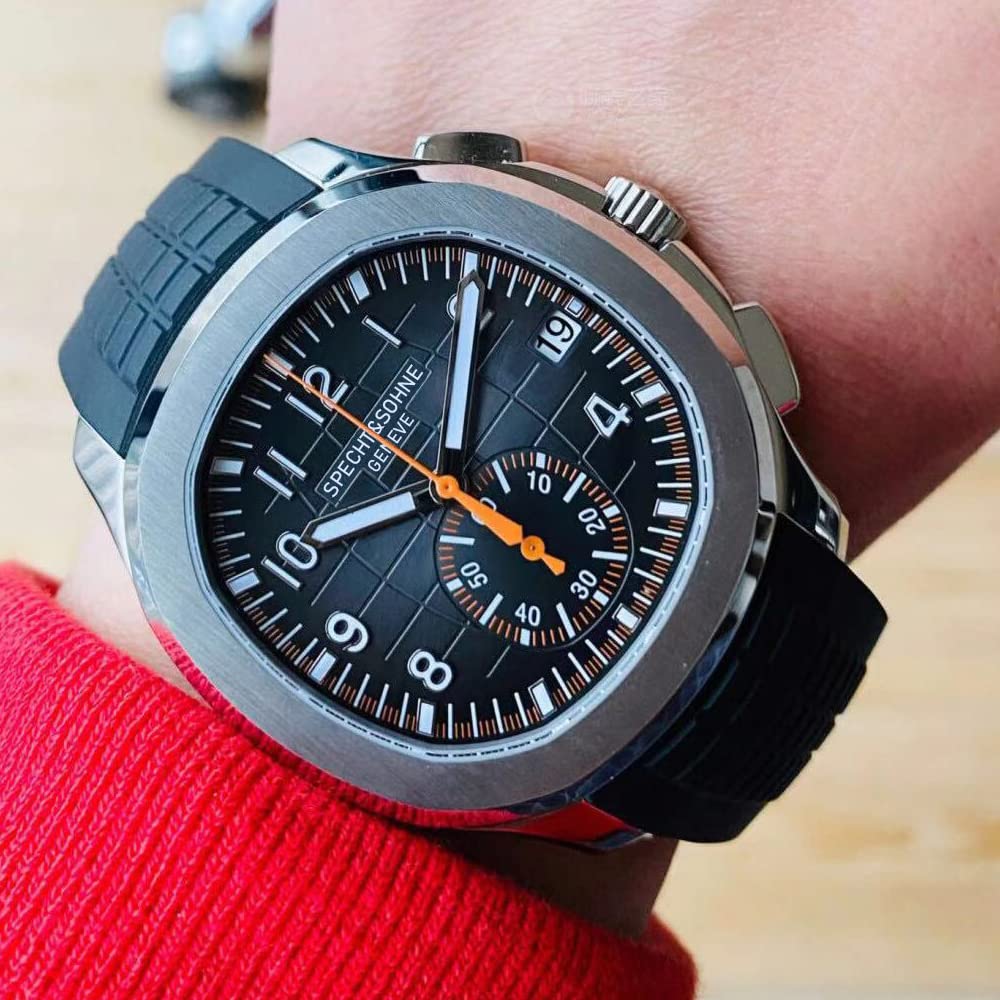 TACTO Specht&Sohne Men's Chronograph Quartz Watch - 42mm Waterproof Stainless Steel Sports Watch with Luminous Rubber Strap | Analog Wristwatch for Business, Casual & Outdoor Activities