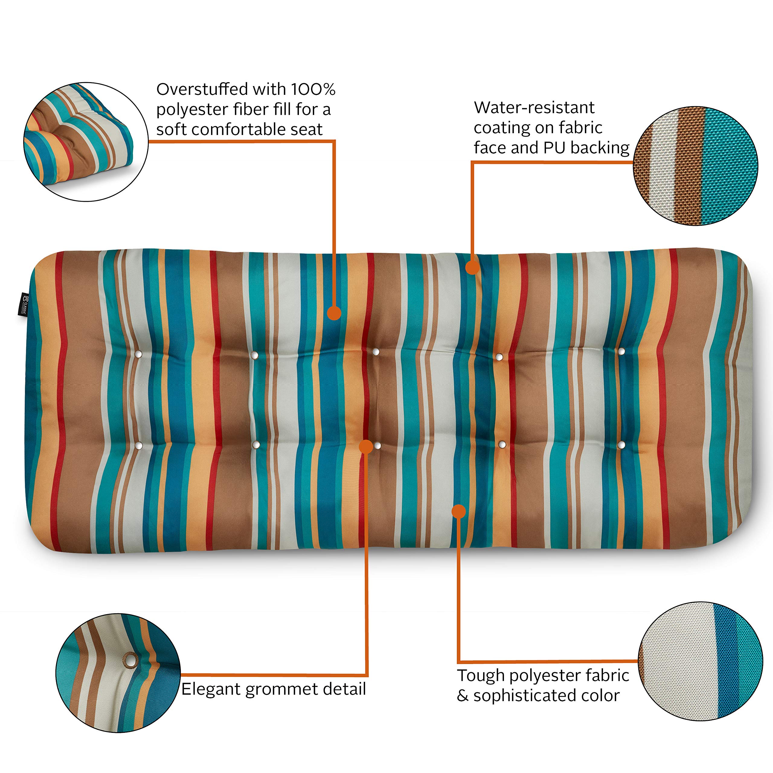 Water-Resistant Patio Bench Cushion 54x18x5 - Santa Fe Stripe for Outdoor/Indoor Seating