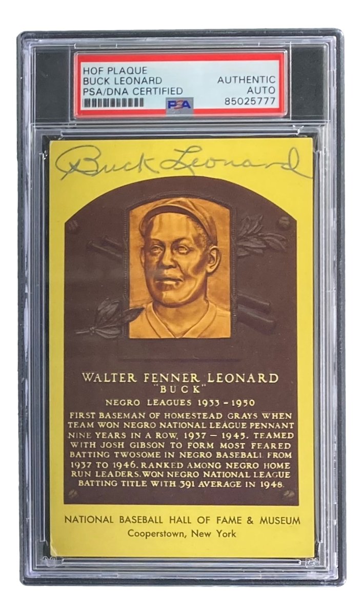 Buck Leonard Autographed 4x6 Homestead Grays Baseball Card with HOF Plaque - PSA/DNA Certified #85025777 - Perfect for Sports Memorabilia Collectors and Baseball Fans Display