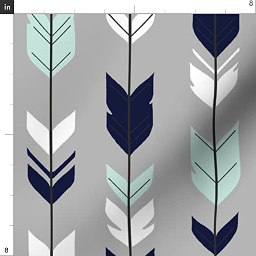Premium Spoonflower Upholstery Velvet Fabric by The Yard - Navy Mint White Arrow & Feather Woodland Boho Nursery Print - Perfect for Home Decor, DIY Projects, Furniture Upholstery & Apparel Making