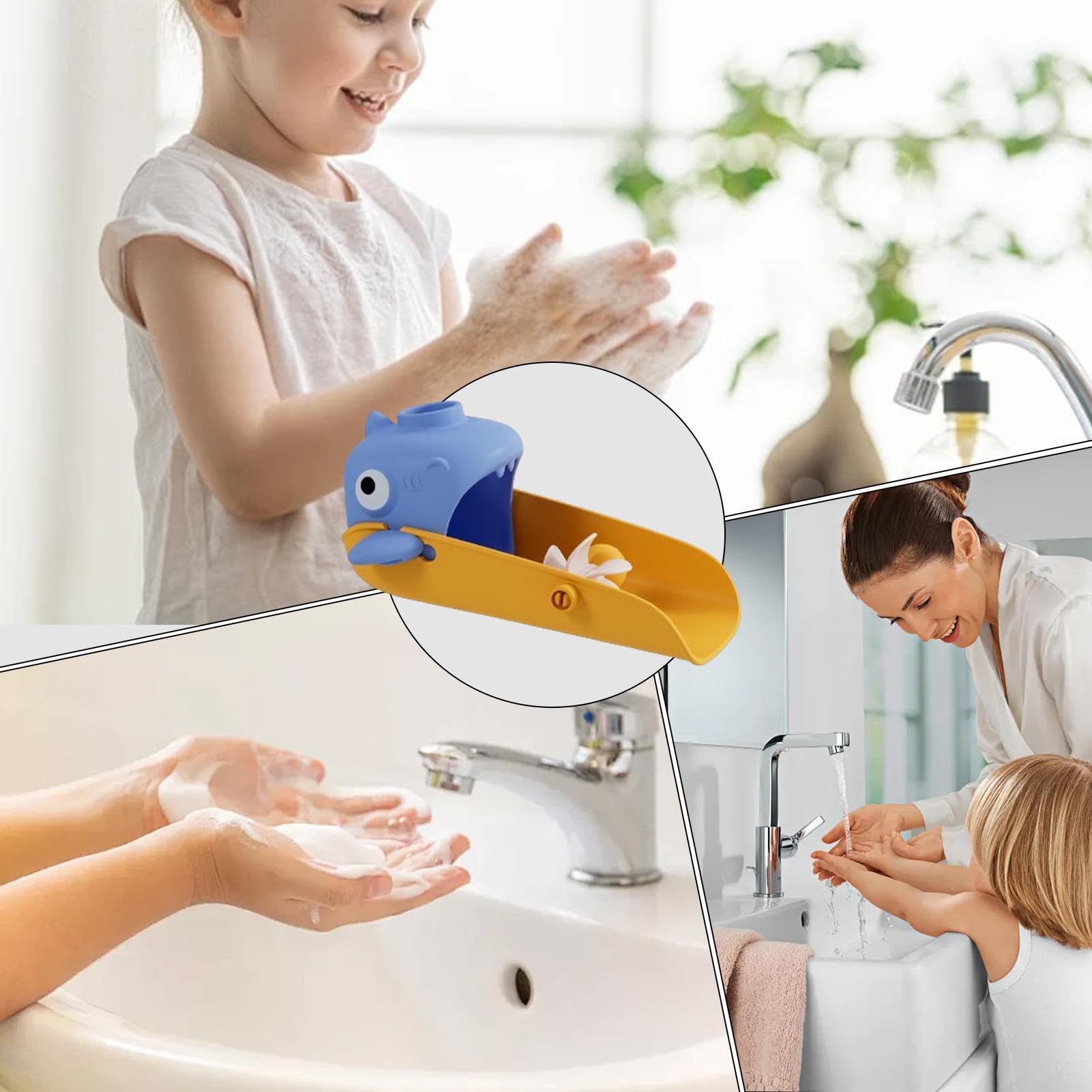 Shark Design Faucet Extender - Long Bathroom Sink Spout Extension for Kids, Fun Water Faucet Cover & Wash Helper (Perfect for Children's Hand Washing & Playtime)