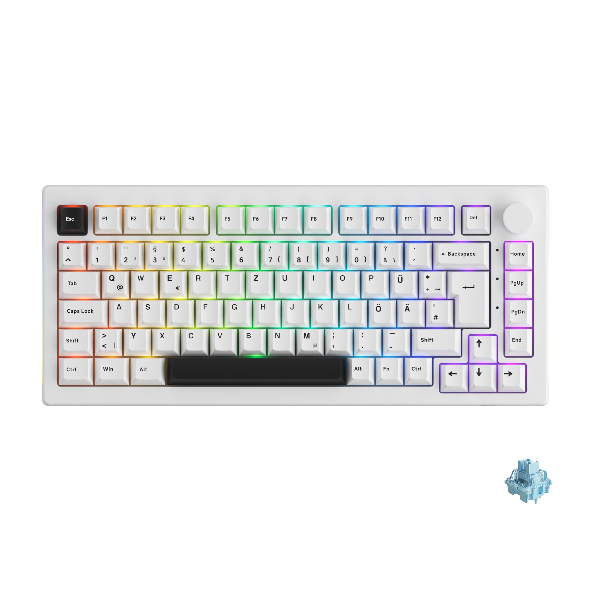 Akko 5075B Plus Mechanical Gaming Keyboard - 84 Key Gasket Mount, Multilingual ISO Layout, Programmable Rotary Knob, Hot-Swappable Tactile Switches, Cherry PBT Keycaps (Black & White) - Perfect for PC Gaming, Office Work & Typing Enthusiasts