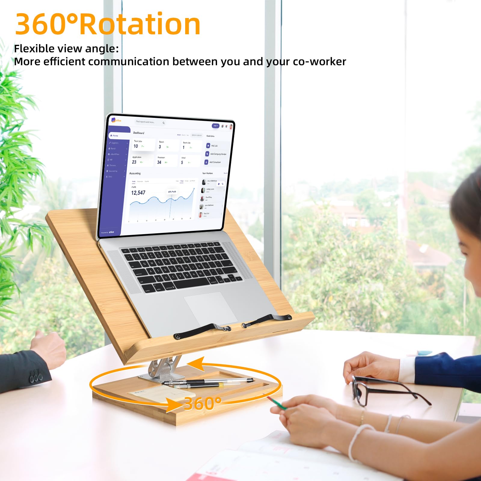360° Adjustable Book Stand for Reading - Foldable Desktop Holder with Rotating Base & Page Clips - Perfect for Cookbooks, Textbooks, Sheet Music & Laptops (15.4