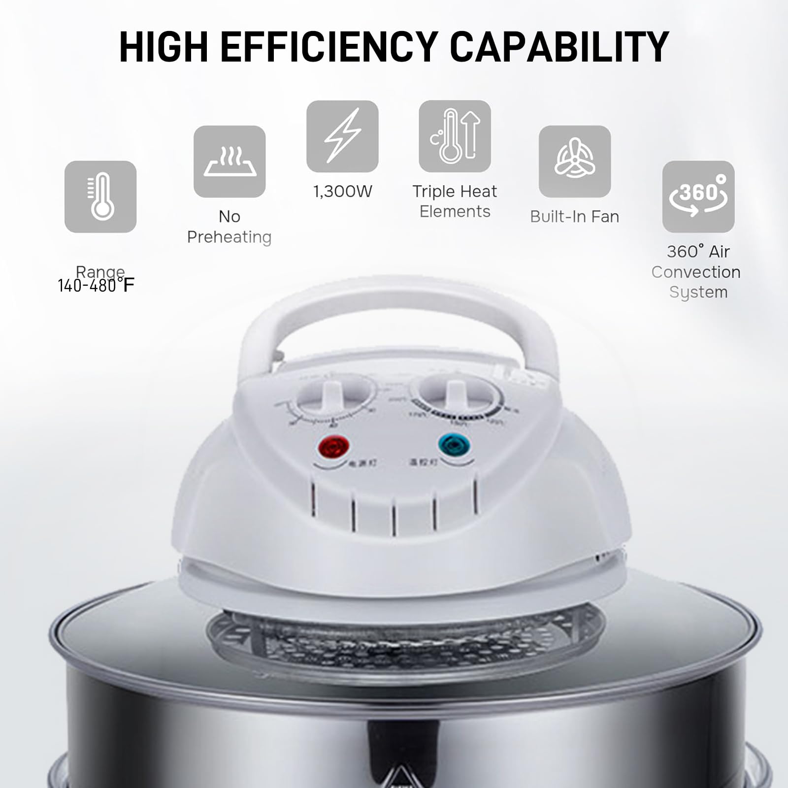 17L Glass Turbo Air Fryer with Infrared Halogen Technology - 360° Heating Convection Oven Roaster - Healthy Multifunction Electric Cooker for Baking, Roasting & Frying - Perfect for Family Dinners & Meal Prep