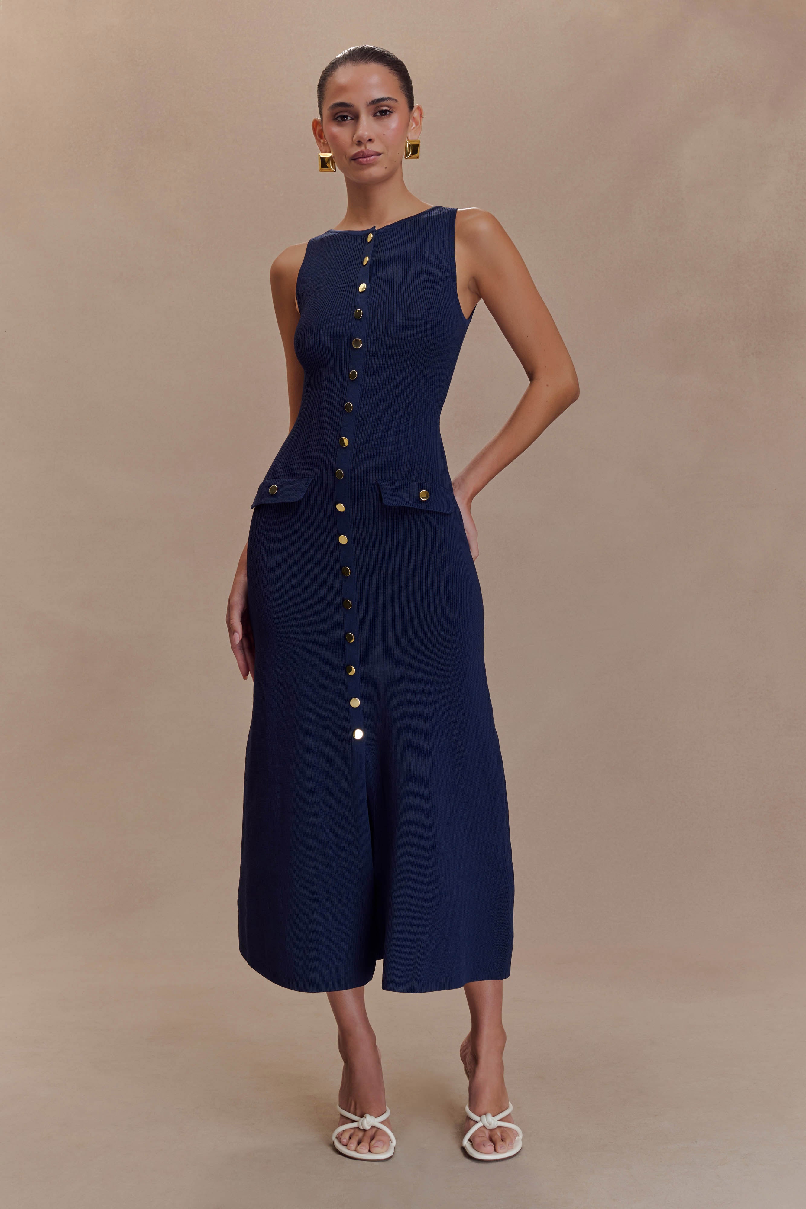 Sawyer Sleeveless Button-Down Maxi Dress for Women - Navy Blue Flowy Summer Beach Dress for Vacation, Date Night & Casual Outings