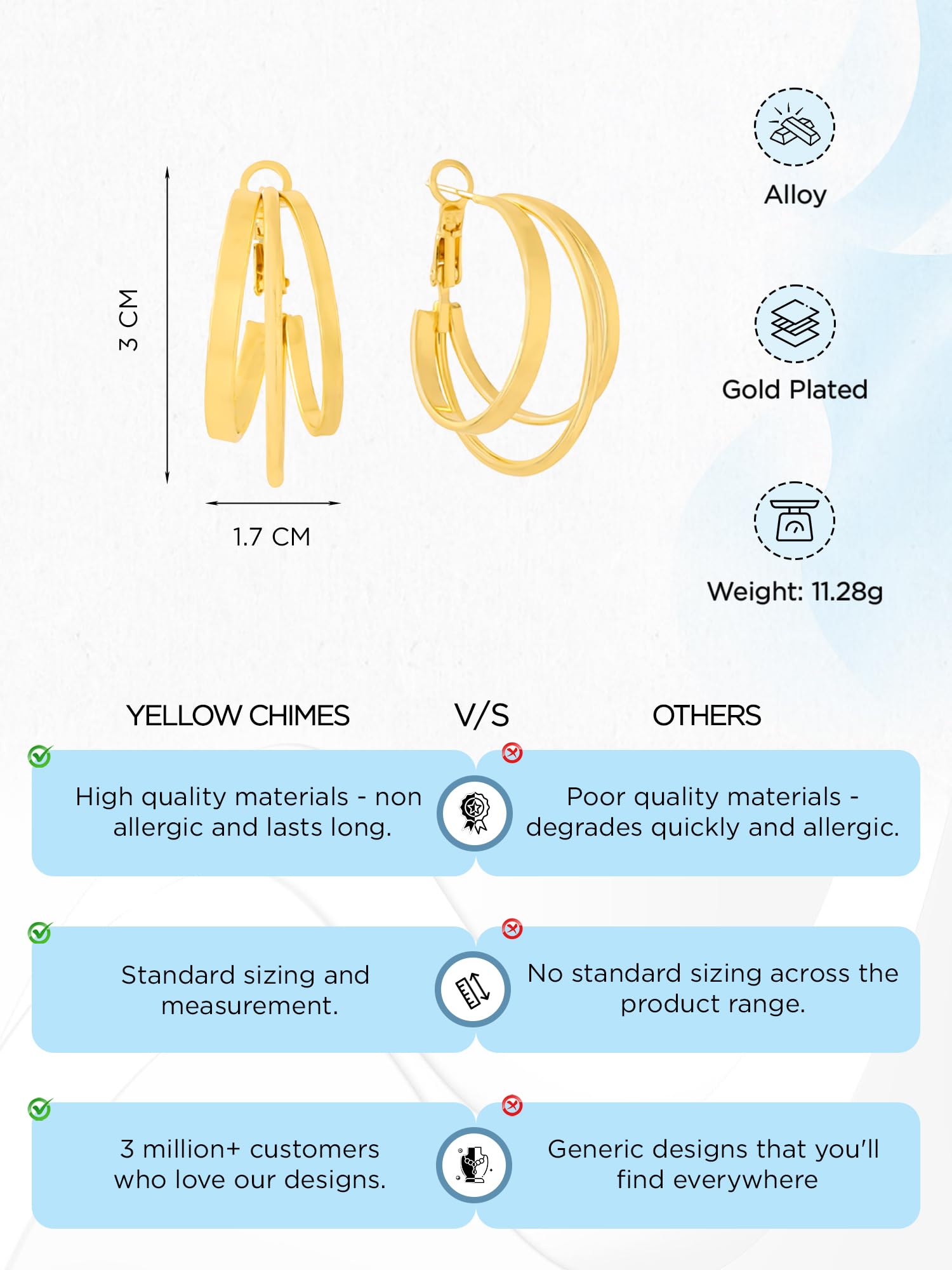 Fashionable Yellow Chimes Hoop Earrings for Women - Gold Plated Layered Bali Hoops | Trendy Golden Hoop Earrings for Girls & Women | Perfect Birthday & Anniversary Gift for Wife, Girlfriend, Mother | Great for Parties, Date Nights & Special Occasions