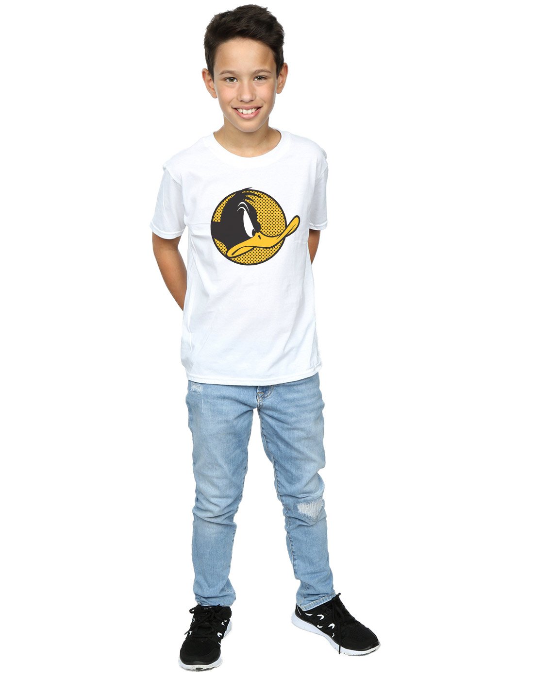 Looney Tunes Daffy Duck Graphic T-Shirt for Boys 7-8 Years | White Cotton Tee with Fun Dotted Design | Perfect for School, Playdates & Cartoon Lovers