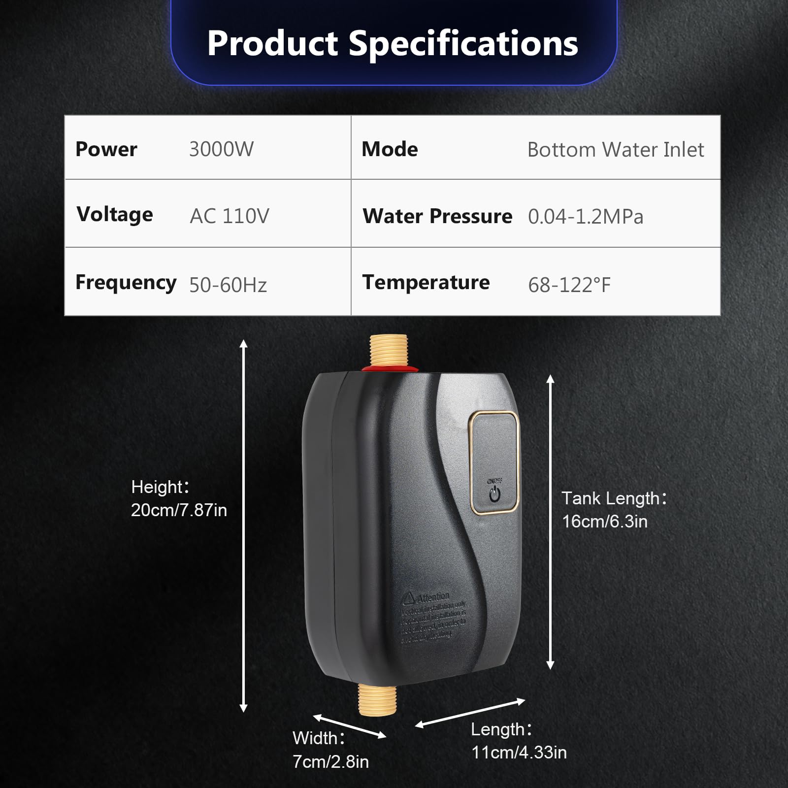 Instant Electric Water Heater 110V - Under Sink Tankless Hot Water Heater with LCD Digital Display for Kitchen Faucet | Fast On-Demand Heating | Perfect for Small Homes, Apartments & RVs (Black)
