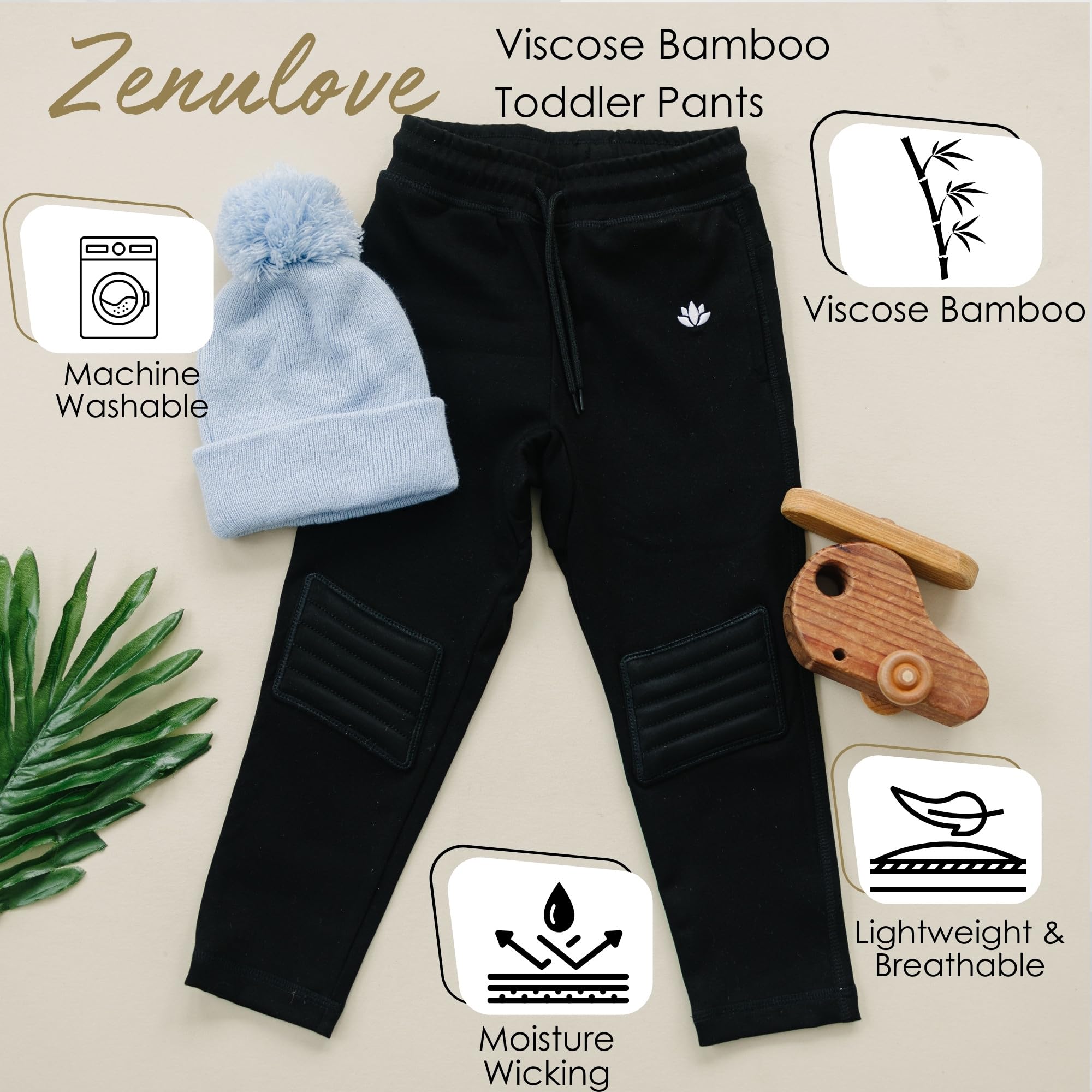 Soft Viscose Baby Pants with Knee Pads for Toddlers 2T-5T - Breathable & Comfortable Boys & Girls Crawling Pants for Playtime, Daycare & Outdoor Activities