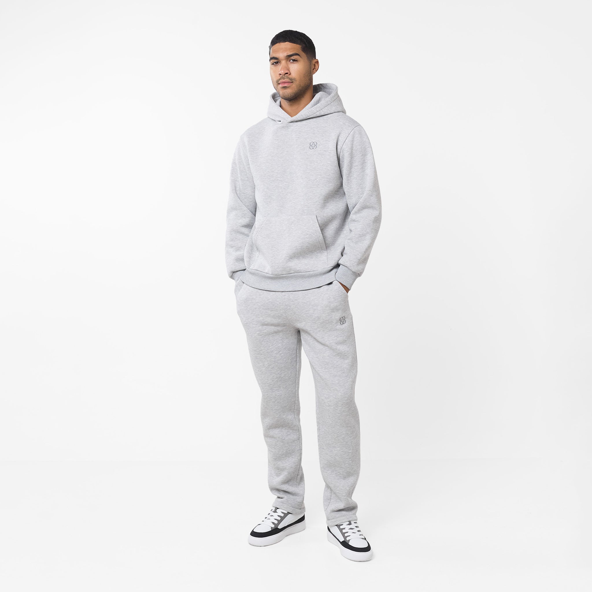 Embroidered Icon Open Hem Jogger Pants for Women - Soft Grey Marl Casual Sweatpants | Lounge, Yoga, Running & Everyday Wear